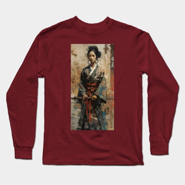 Samurai girl with katana Long Sleeve T-Shirt by CatCoconut-Art